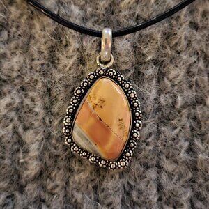 Maligano jasper, gemstone, pendant, 925 silver plate, black cord, new